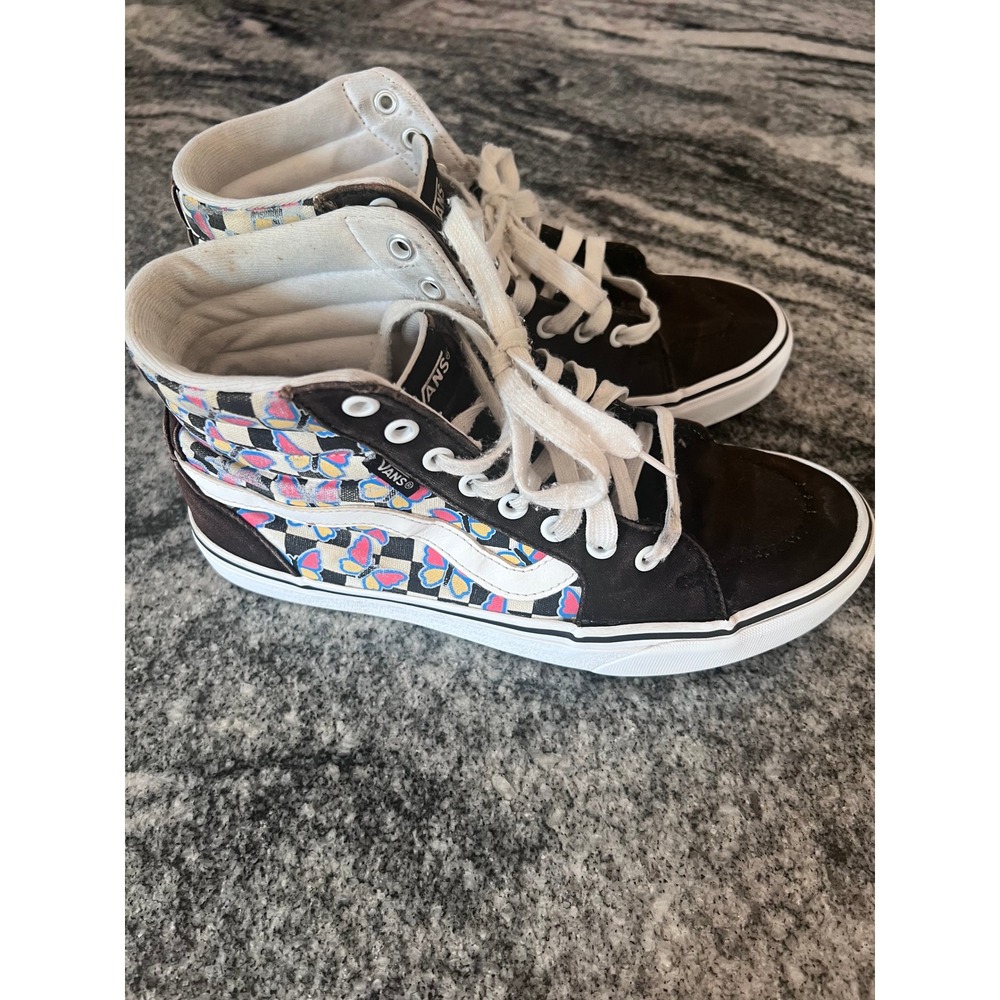 Vans Sk8-Hi Sneakers Women 8.5 Black Butterfly Checkerboard High Top Shoes
